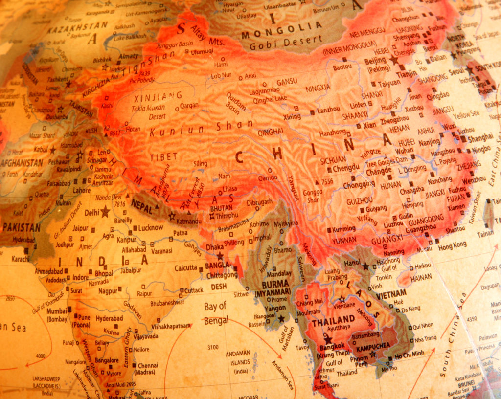 India, China, Thailand On The Globe